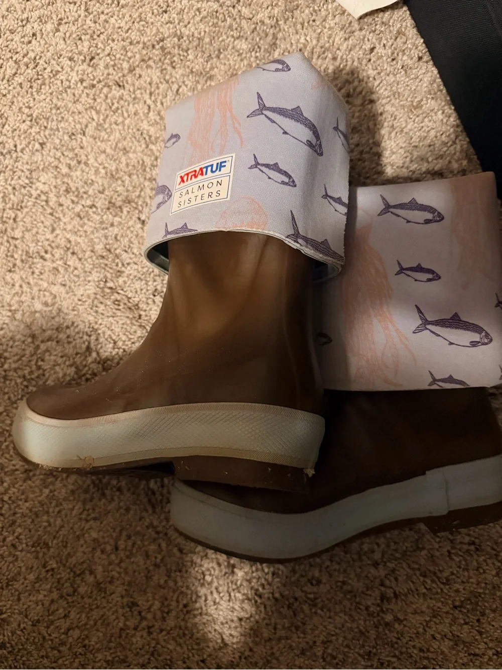Women's Brown Winter Rain Boots with Patterned Cuff